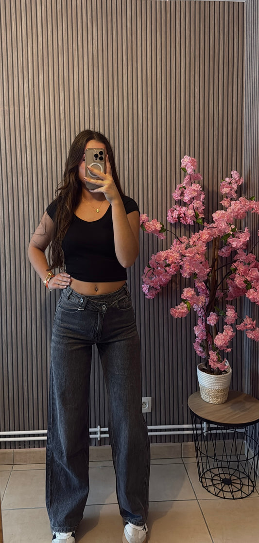 Jean bouton décalé gris