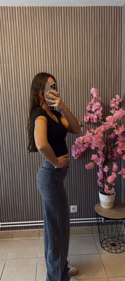 Jean bouton décalé gris